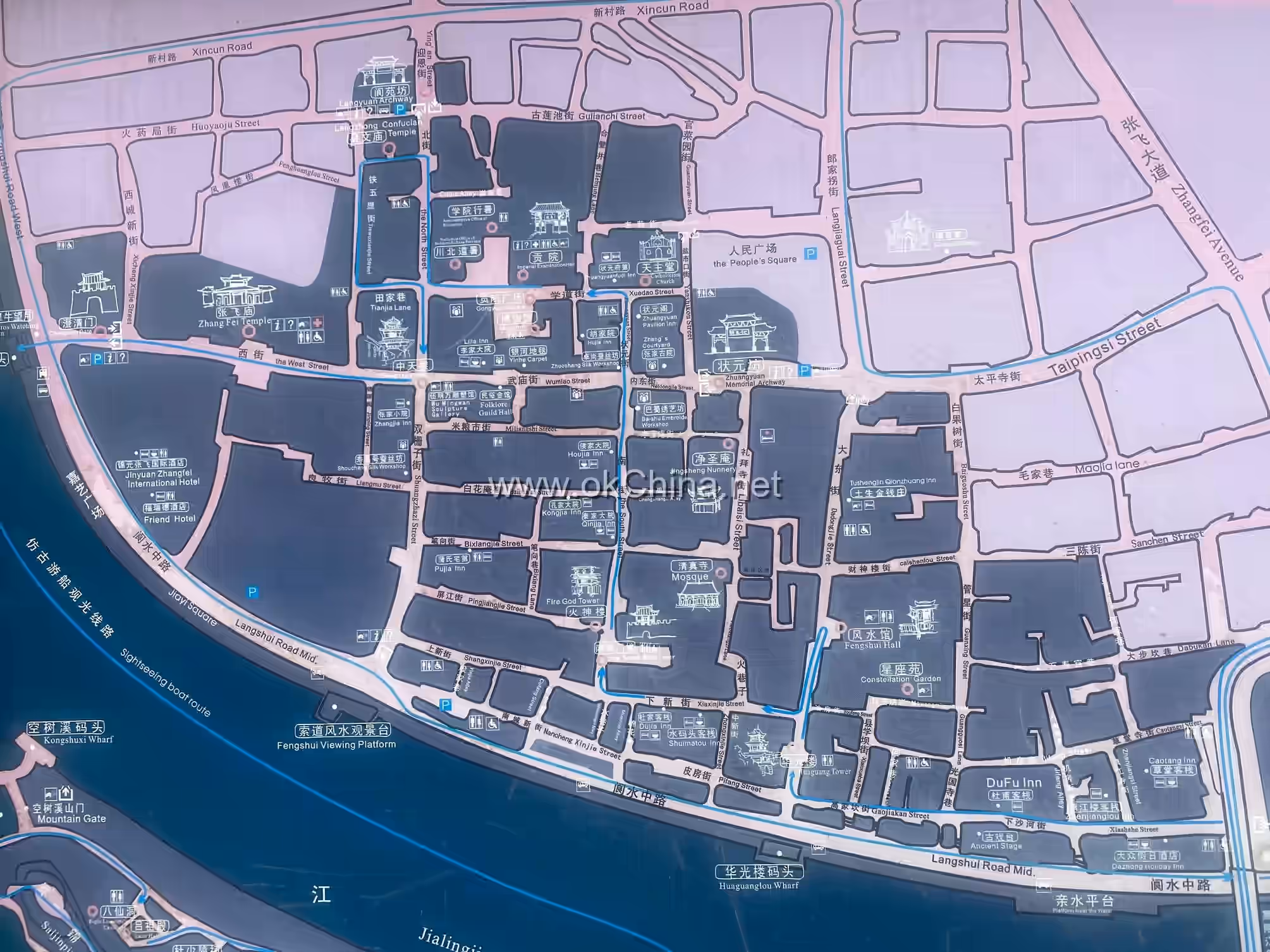 Map of Langzhong Ancient City Tourist Area